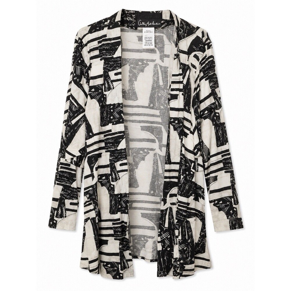 Anthony Mark Hankins Jacket Women's 14 Black Abstract Art Open Front Long Rayon